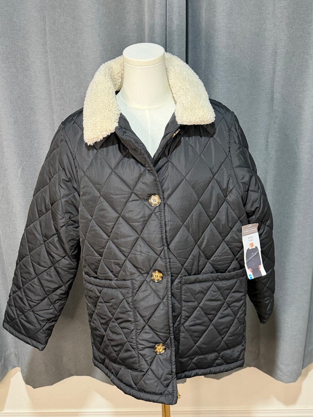 Berkley Jensen XL NWT Black Quilted Barn Coat Sherpa Collar